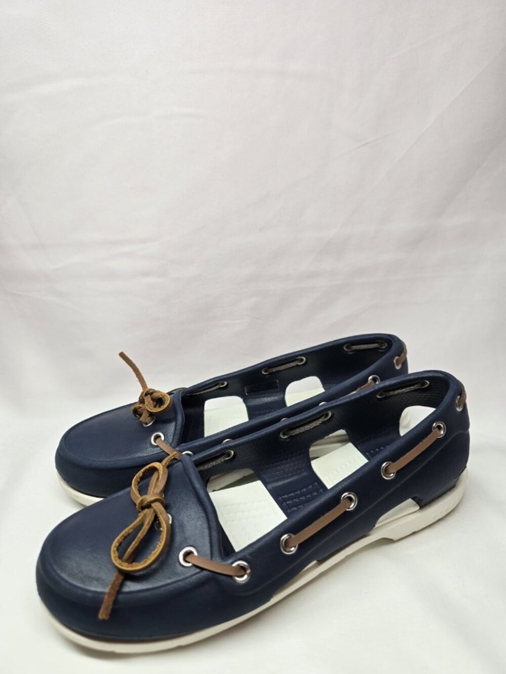 Crocs Beach Line Boat Shoes Womens Navy White Slip On Loafer Nautical Size 6